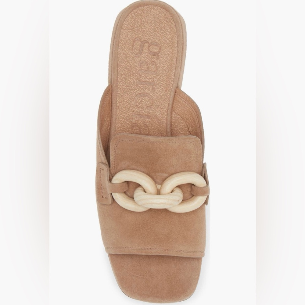 New Pedro García Moore Suede Mules Beige, Wood Chain Detail, Imported, Sz 38, 8